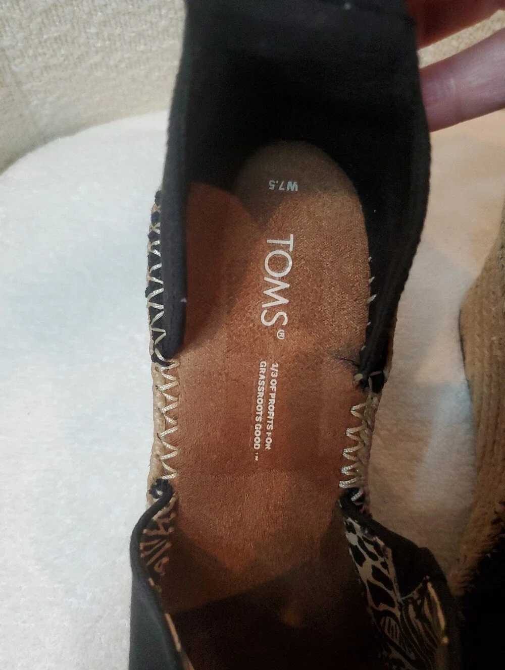 TOMS Marisol Black Canvas Espadrille Wedge Sandals Size 7.5  Comfort